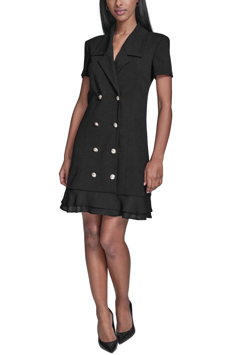 KARL LAGERFELD Double Breasted Ruffle Hem Blazer Minidress, Main, color, Black