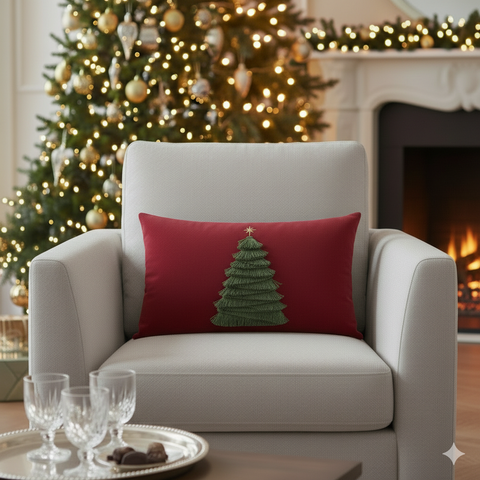 Fraser Fir Handmade Applique Woven Accent Holiday Pillow