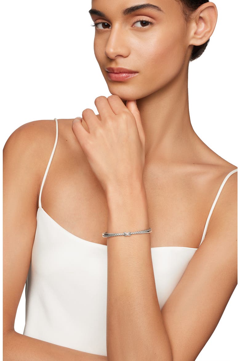 Petite X Center Station Bracelet with Pavé Diamonds, Alternate, color, DIAMOND/ SILVER