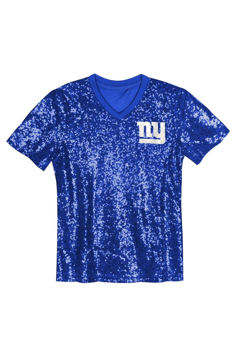 Girls Youth Royal New York Giants Wordmark Sequin V-Neck Top, Alternate, color, Royal