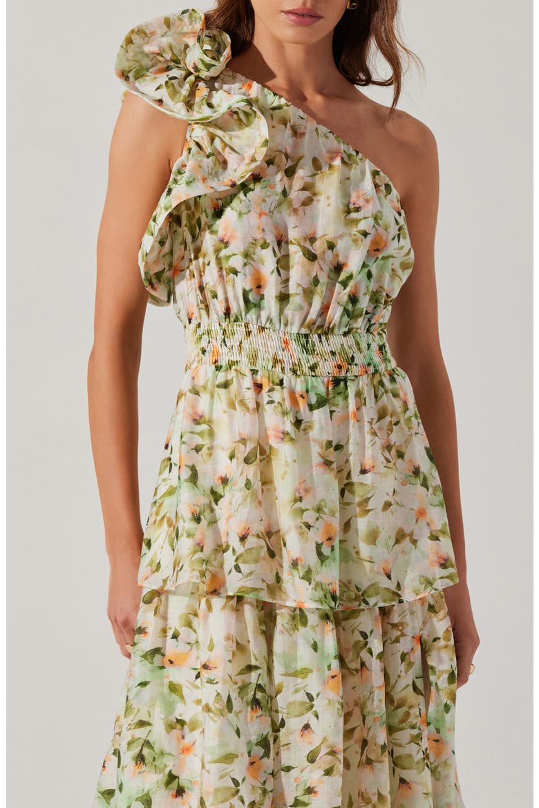 Imelda Floral One-Shoulder Dress, Alternate, color, GREEN FLORAL