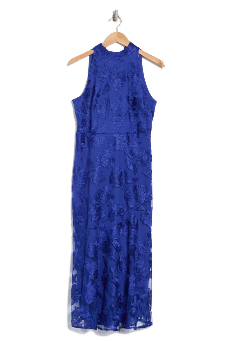 Leafy Embroidered Sheath Maxi Dress, Alternate, color, COBALT