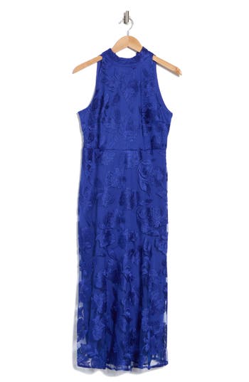 Shop Sam Edelman Leafy Embroidered Sheath Maxi Dress In Cobalt