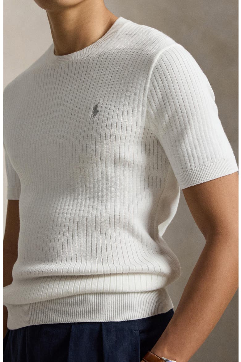 Ribbed Cotton Short Sleeve Sweater, Alternate, color, DECKWASH WHITE