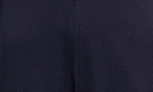 Connected Apparel Metallic Plissé Mixed Media Wide Leg Jumpsuit In Navy