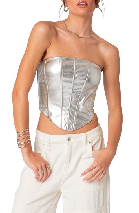 Mabel Metallic Faux Leather Corset Top