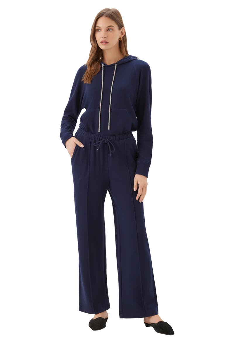 Pintuck Drawstring Wide Leg Sweatpants, Alternate, color, NAVY