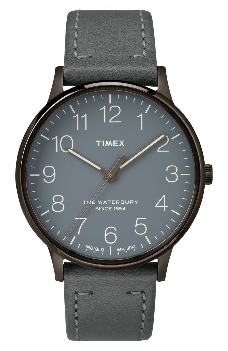 Timex<sup>®</sup> Waterbury Classic Leather Strap Watch, 40mm, Main, color, 