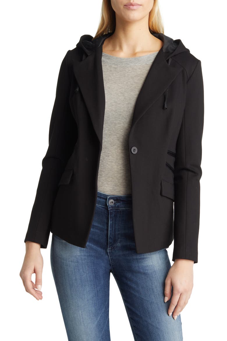 Gayatri Hooded Blazer Jacket, Main, color, BLACK