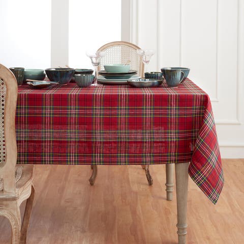 Linen Table Throw - Classic Tartan Plaid, 52" x 52" Inch