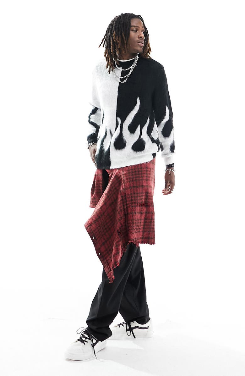 ASOS DESIGN Oversize Fluffy Two-Tone Flame Jacquard Sweater, Alternate, color, 