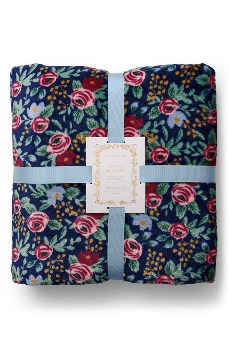 Rifle Paper Co. Rose Reversible Fleece Throw Blanket, Alternate, color, Rose