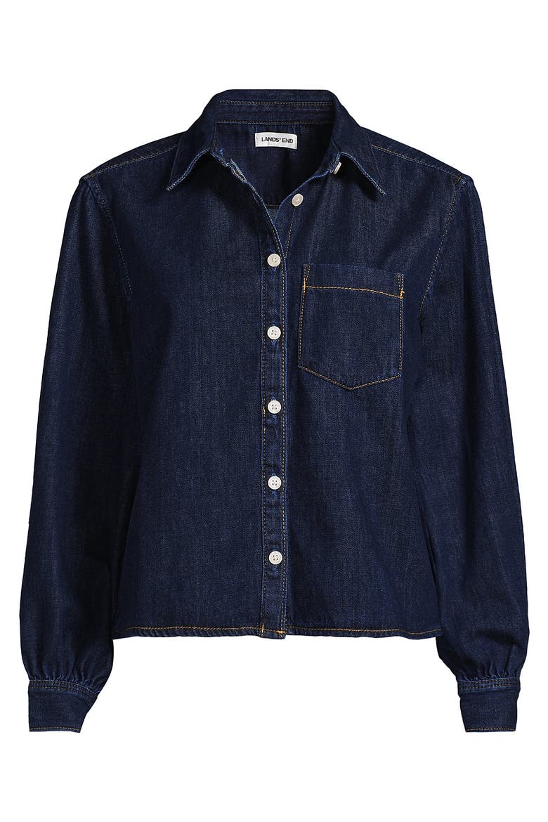 Denim Cropped Button Front Shirt, Alternate, color, Dark Indigo