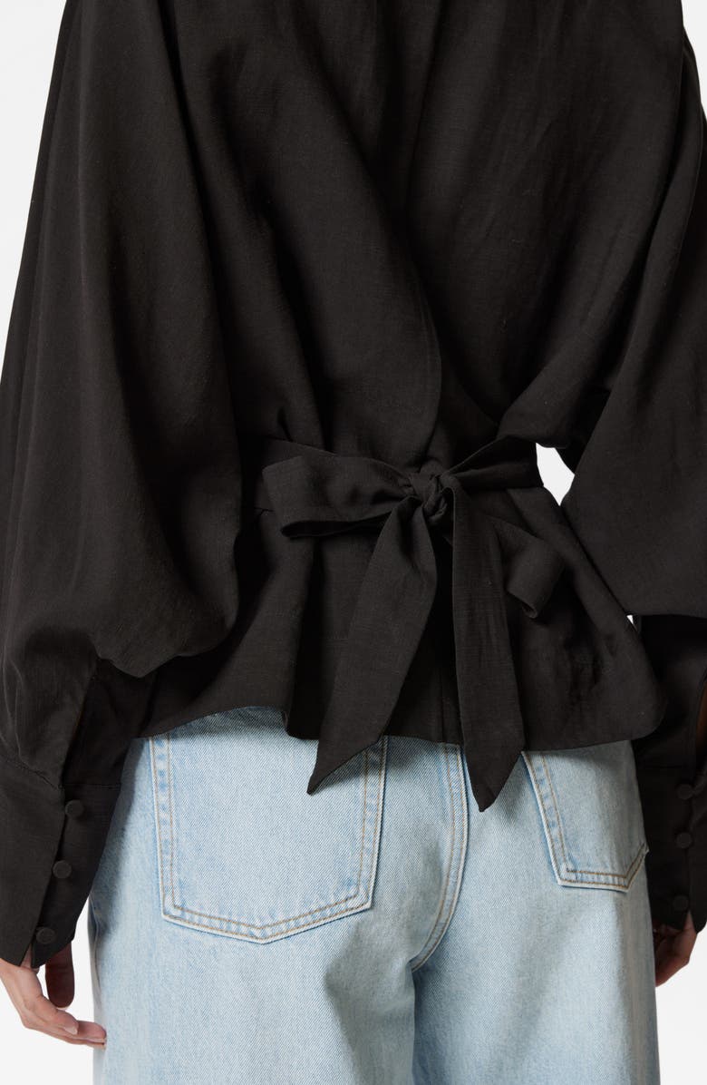 & Other Stories Pleated Tie Back Top, Alternate, color, Black Dark