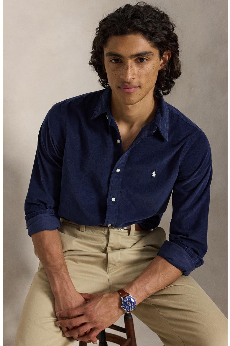 21 Wale Corduroy Button-Down Shirt, Alternate, color, NAVY