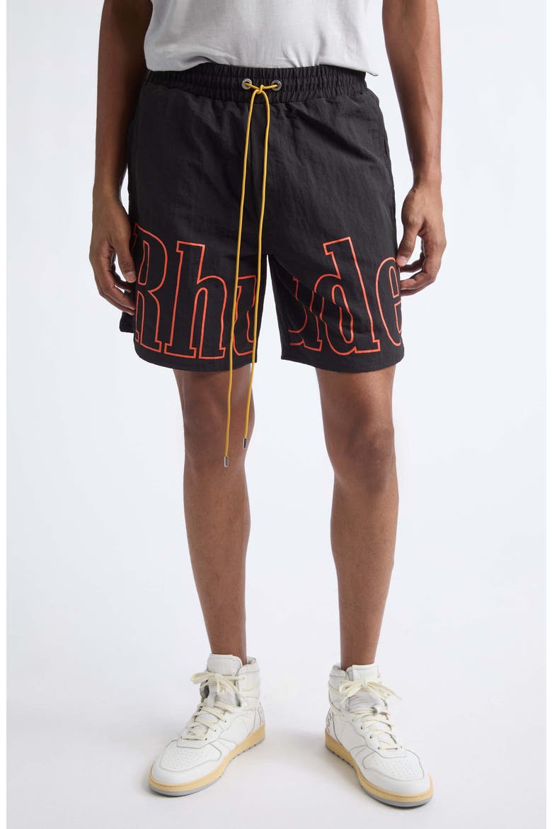 Logo Track Shorts, Main, color, BLACK/ ORANGE