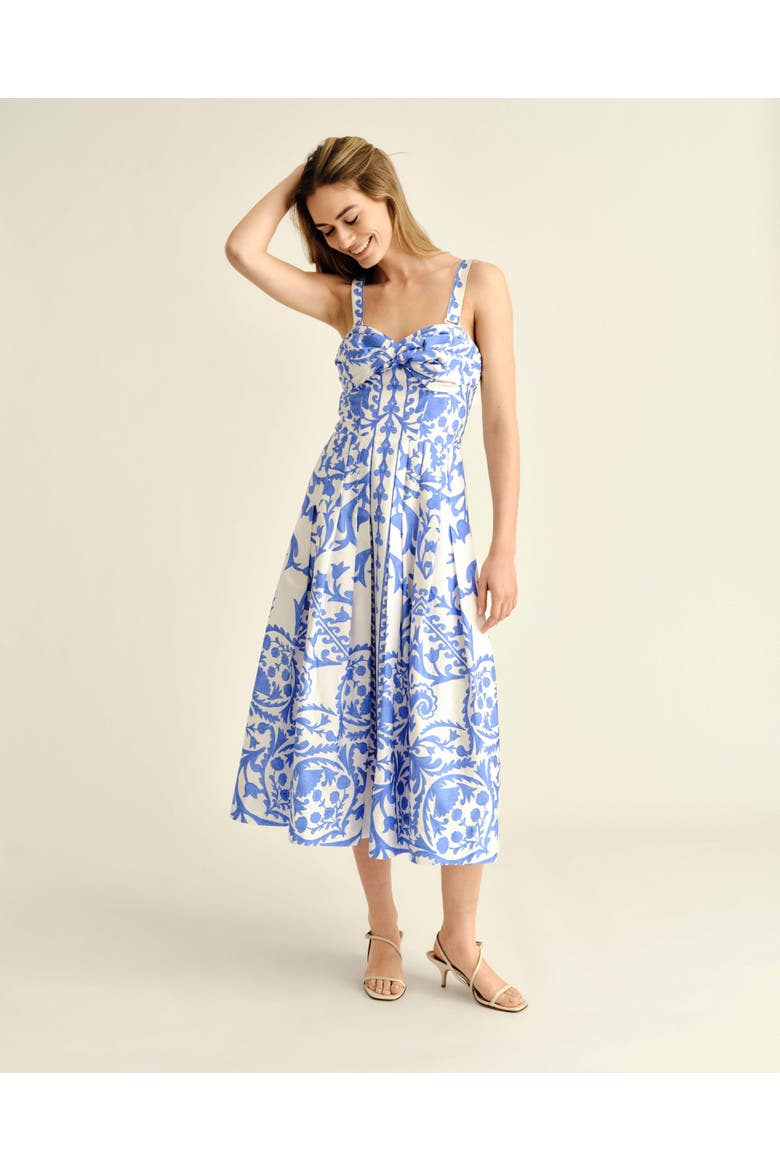 Ingrid Printed Midi Dress, Alternate, color, Provence Blue