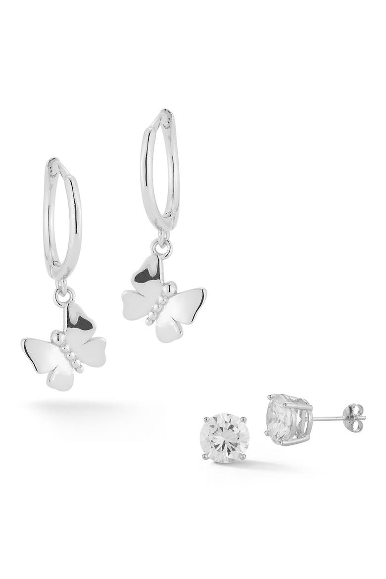 14K Gold Vermeil CZ 2-Piece Earring Set, Main, color, SILVER