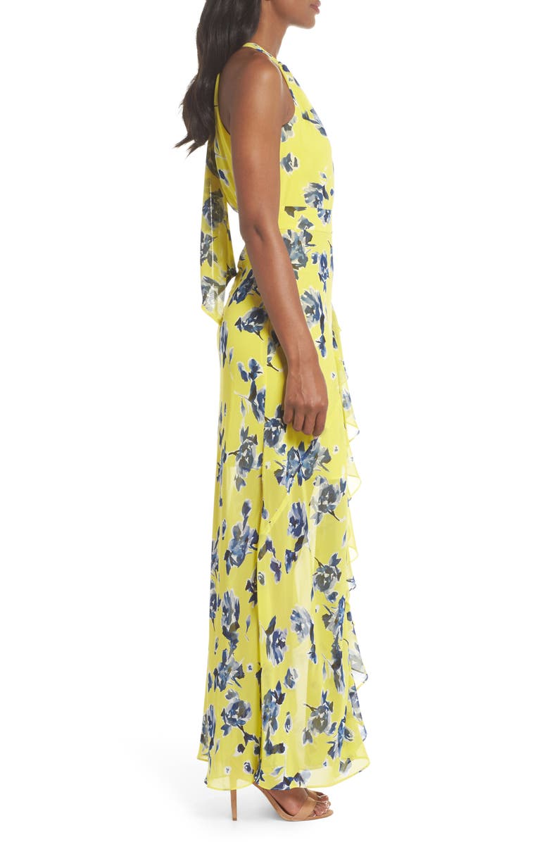 Eliza J Halter Ruffle Maxi Dress, Alternate, color, 