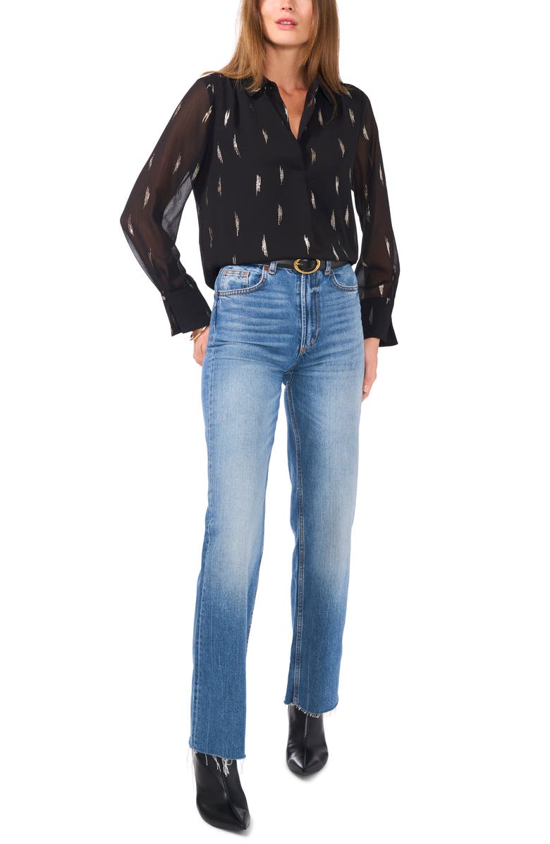 Vince Camuto Metallic Print Long Sleeve Top, Alternate, color,