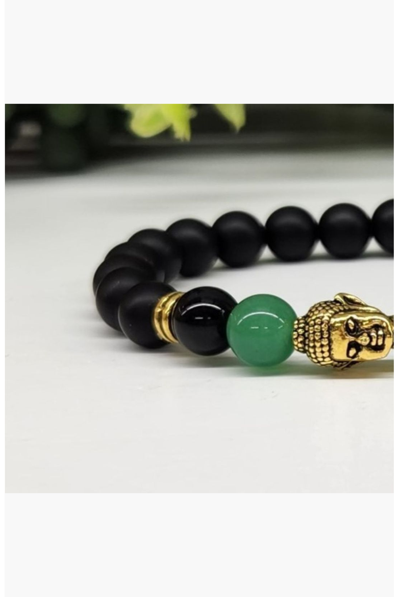Buddha Obsidian Beaded Bracelet, Alternate, color, Turquoise / Silver Tone