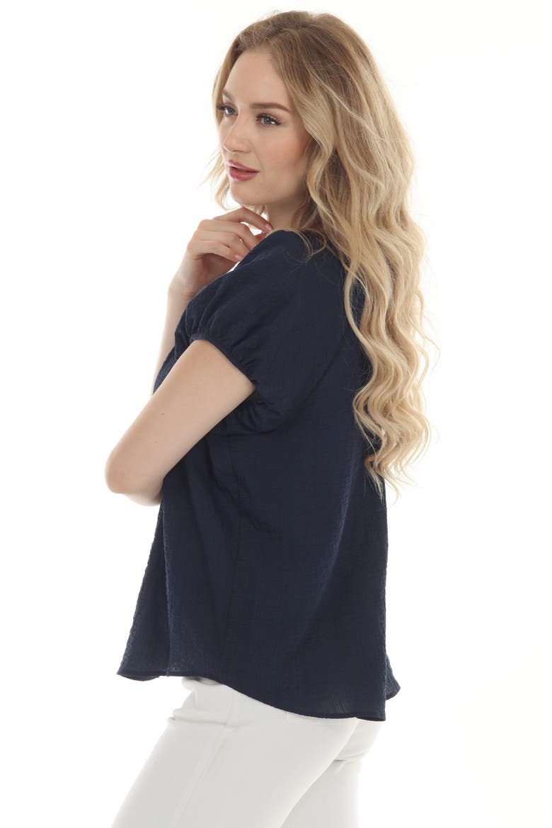 Button Front Short Sleeve Top, Alternate, color, NAVY