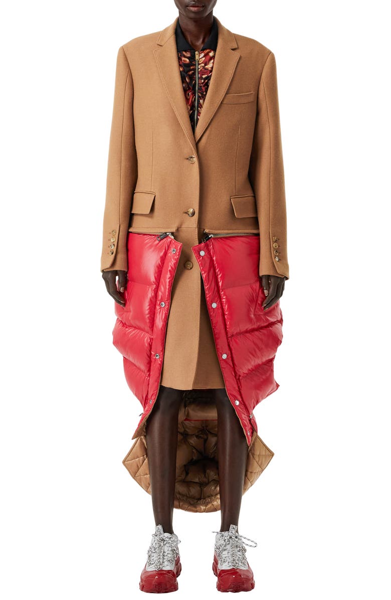 Burberry 2-in-1 Camel Hair Coat with Reversible Puffer Vest, Main, color,