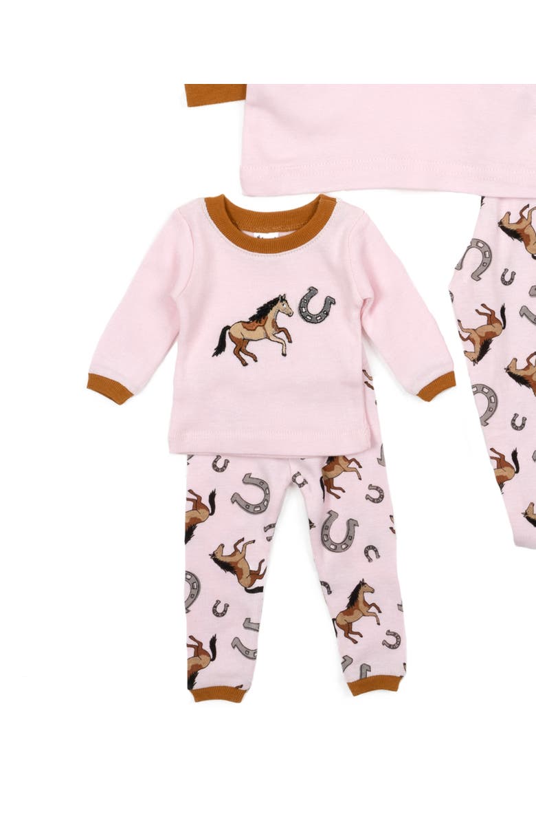 Leveret Girls 2-pc. Cotton Pajamas with Matching Doll Accessory - Spring & Everyday Prints, Alternate, color, Horse Light Pink