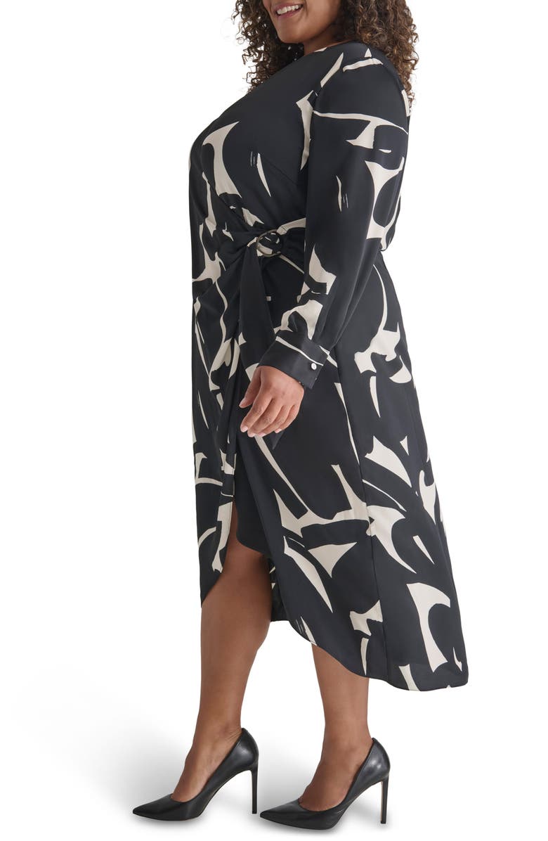 DKNY Long Sleeve Midi Dress, Alternate, color, Black/ Eggshell