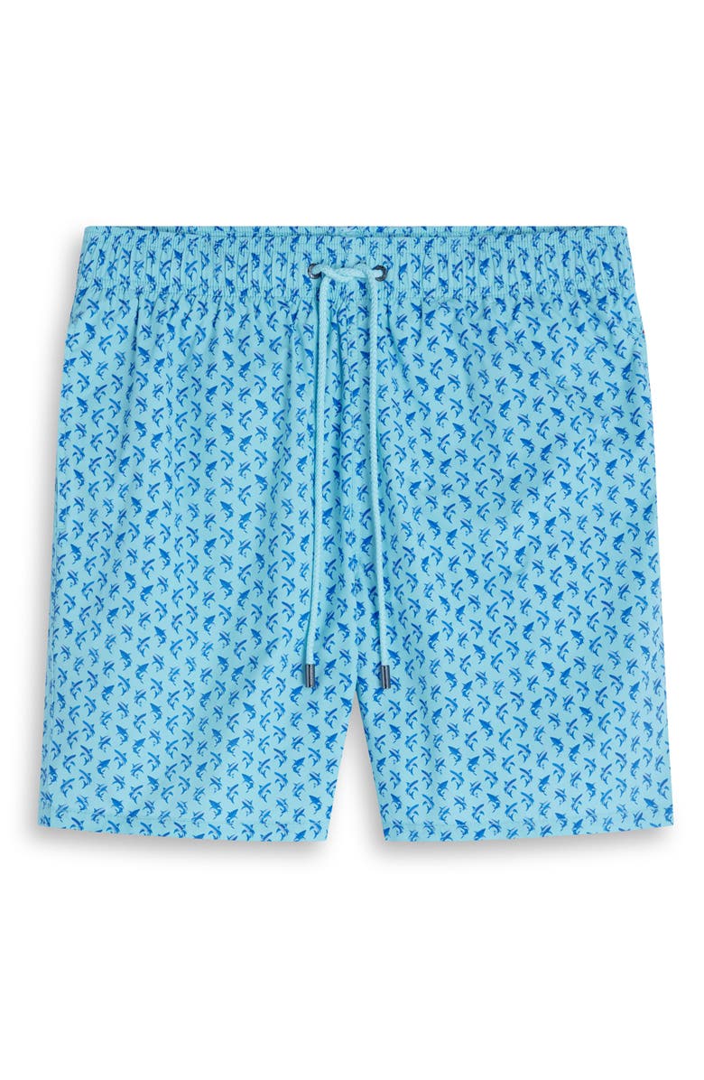 Bugatchi Kai Dolphin Print Swim Trunks, Alternate, color, Aqua