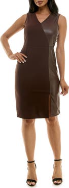 Nina Leonard Mixed Media Sleeveless Sheath Dress