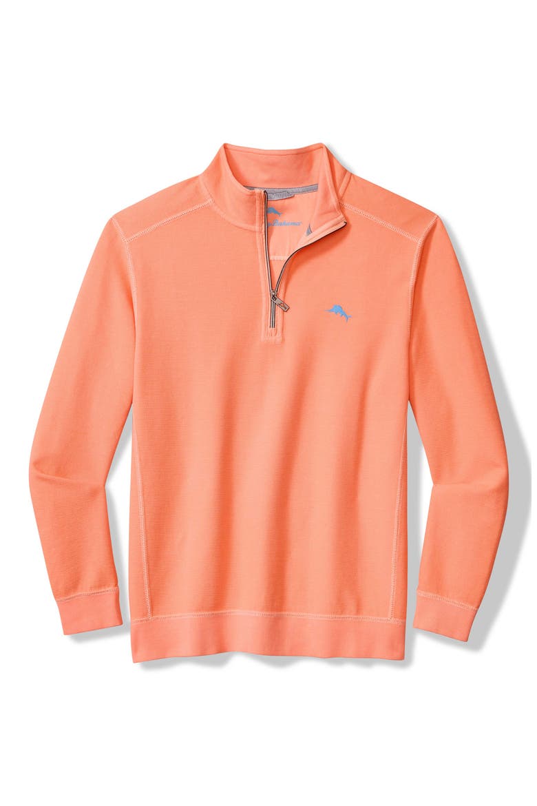 Montego Bay Textured Cotton & Lyocell Half Zip Pullover, Main, color, BRIGHT PEACH