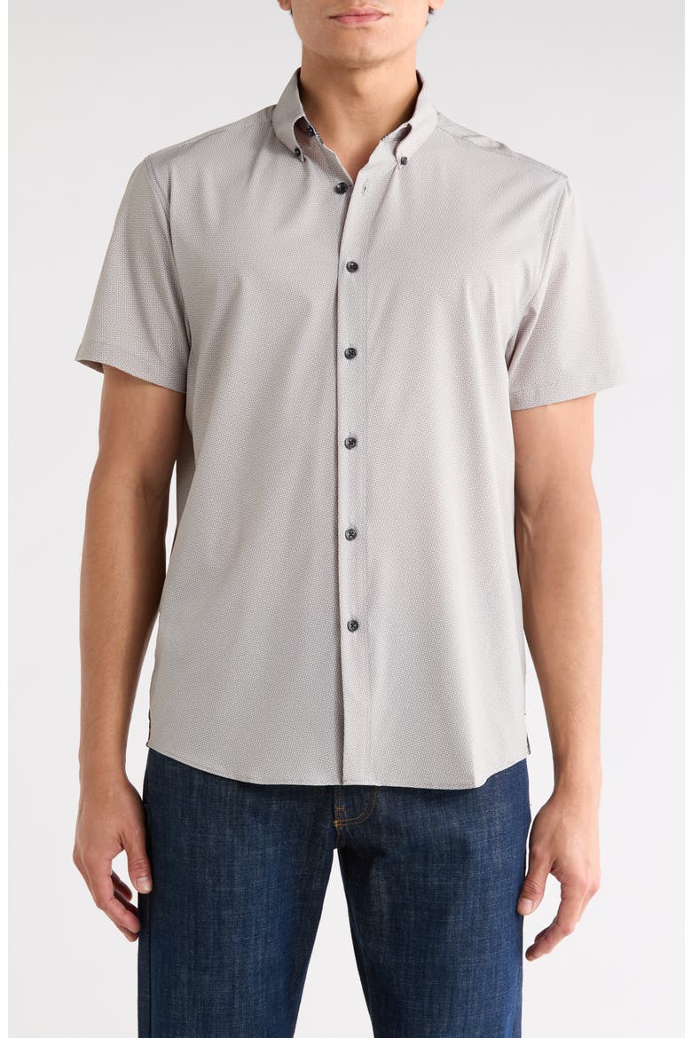 Wavy Geo Short Sleeve Shirt, Main, color, GREEN