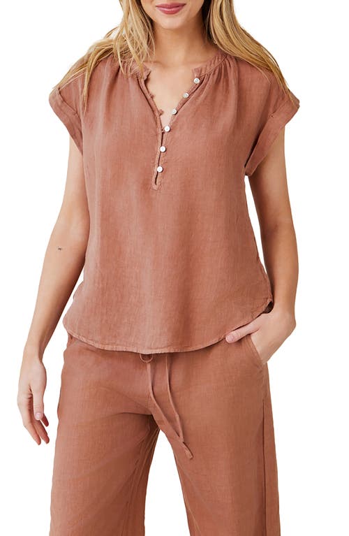 Shop Bella Dahl Short Sleeve Linen Top In Terracotta Brown