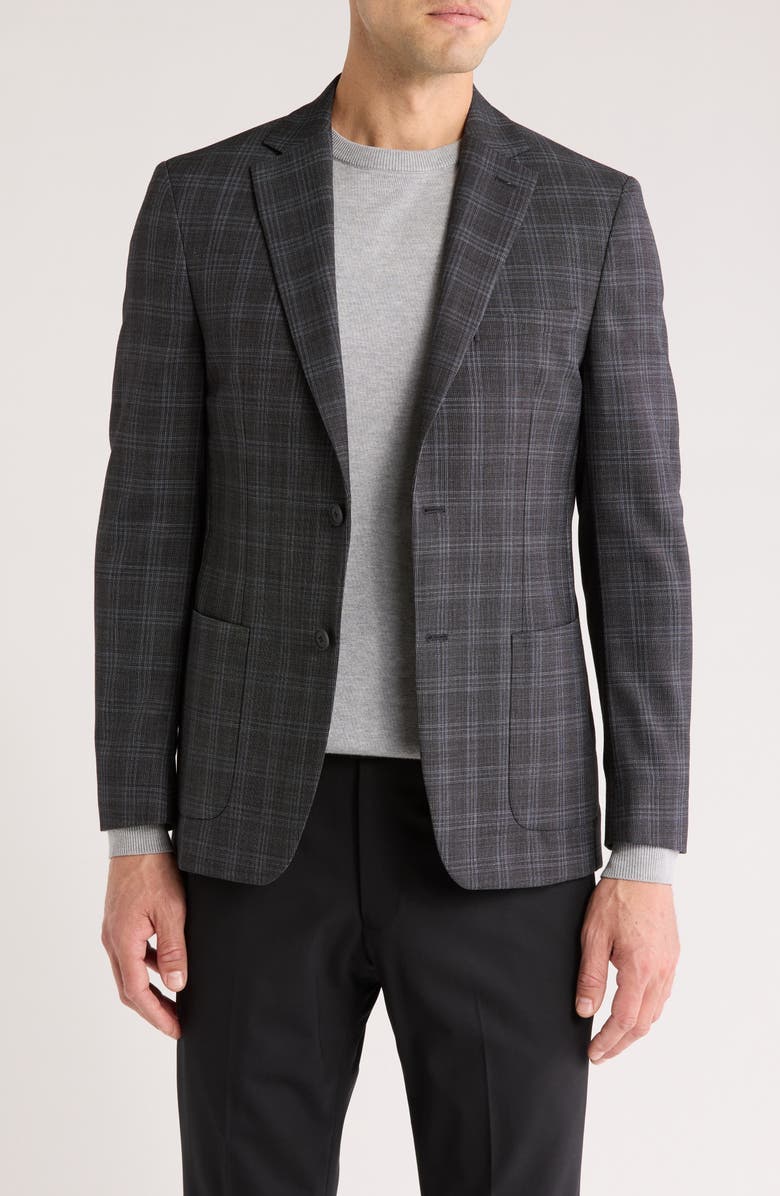 Calvin Klein Plaid Wool Blend Two-Button Sport Coat, Main, color,
