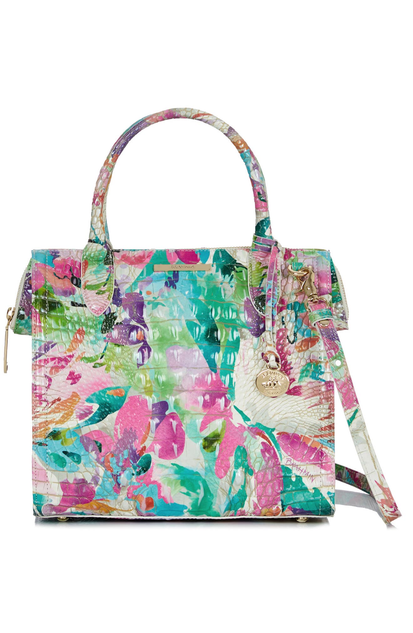 Brahmin Small Caroline Croc Embossed Leather Satchel, Alternate, color, 