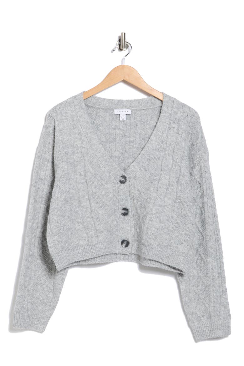 Cable Crop Cardigan, Alternate, color, GREY