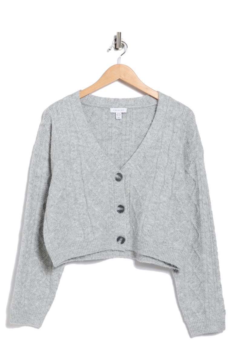 Topshop Cable Crop Cardigan, Alternate, color, 