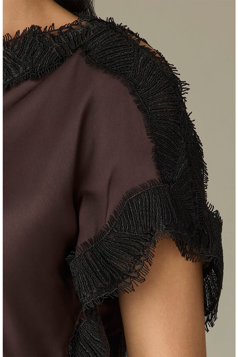 Boat Neck Lace Detail Top, Alternate, color, BROWN