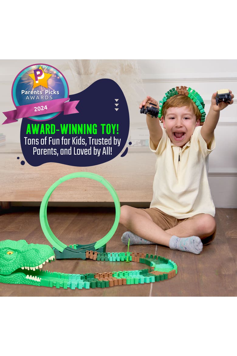 Dino Track Wild Toy Track Car Glow in the Dark Set, Alternate, color, Geen