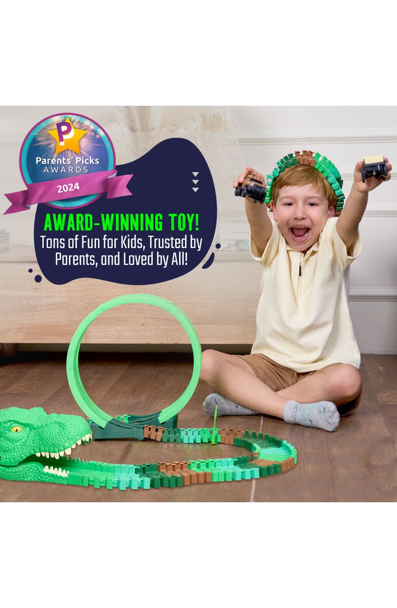 JitteryGit Dino Track Wild Toy Track Car Glow in the Dark Set, Alternate, color, Geen