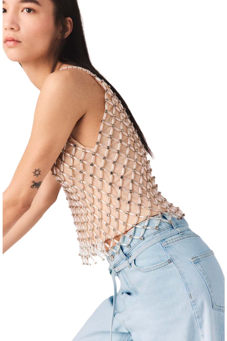 Beaded top with lining, Alternate, color, Ecru