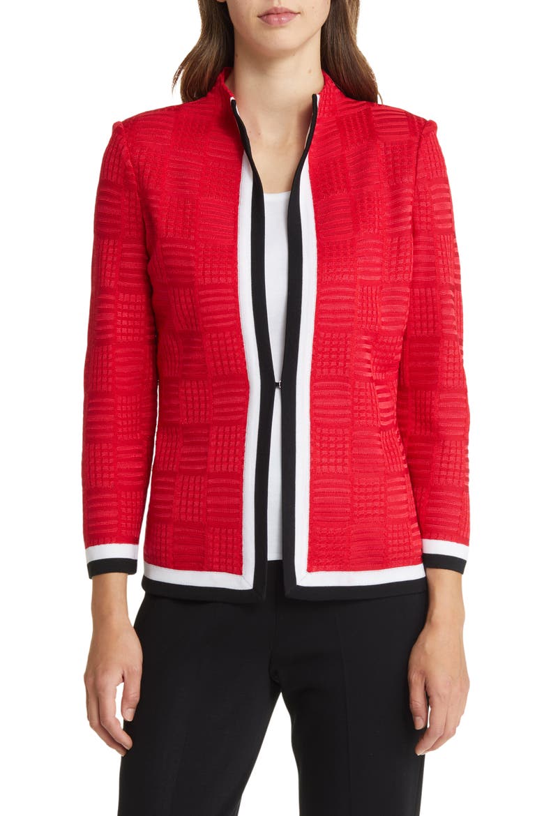 Contrast Trim Knit Jacket, Alternate, color, POPPY RED/ WHITE/ BLACK
