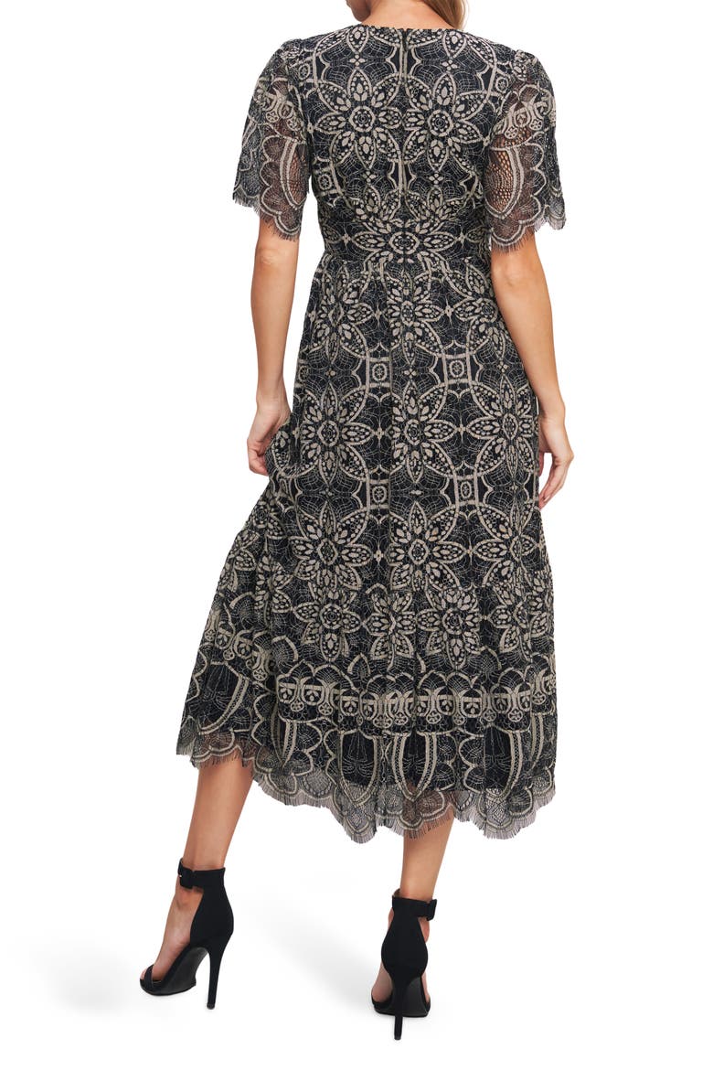 Two-Tone Lace Short Sleeve Midi Dress, Alternate, color, BLACK