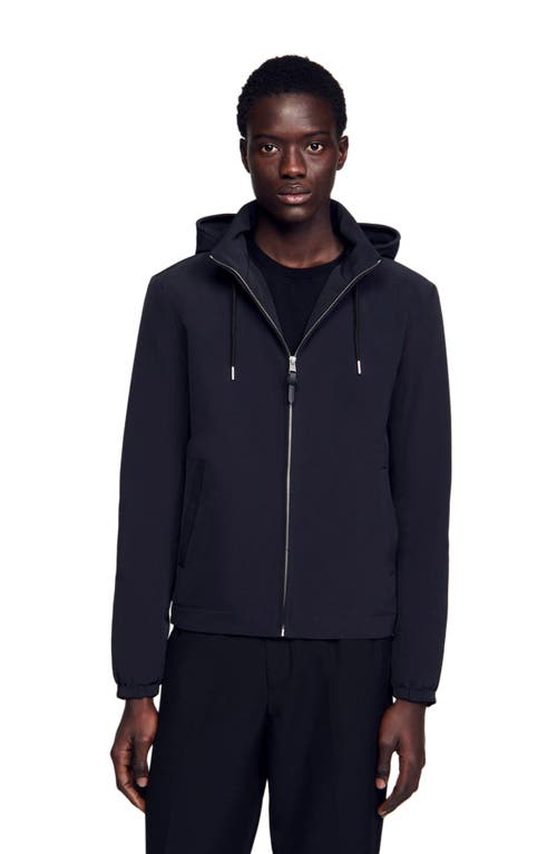 Sandro Zip-up Hooded Jacket In Navy Blue
