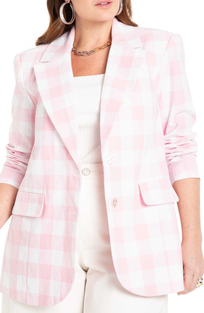 ELOQUII Oversize Plaid Cotton Blazer, Main, color,