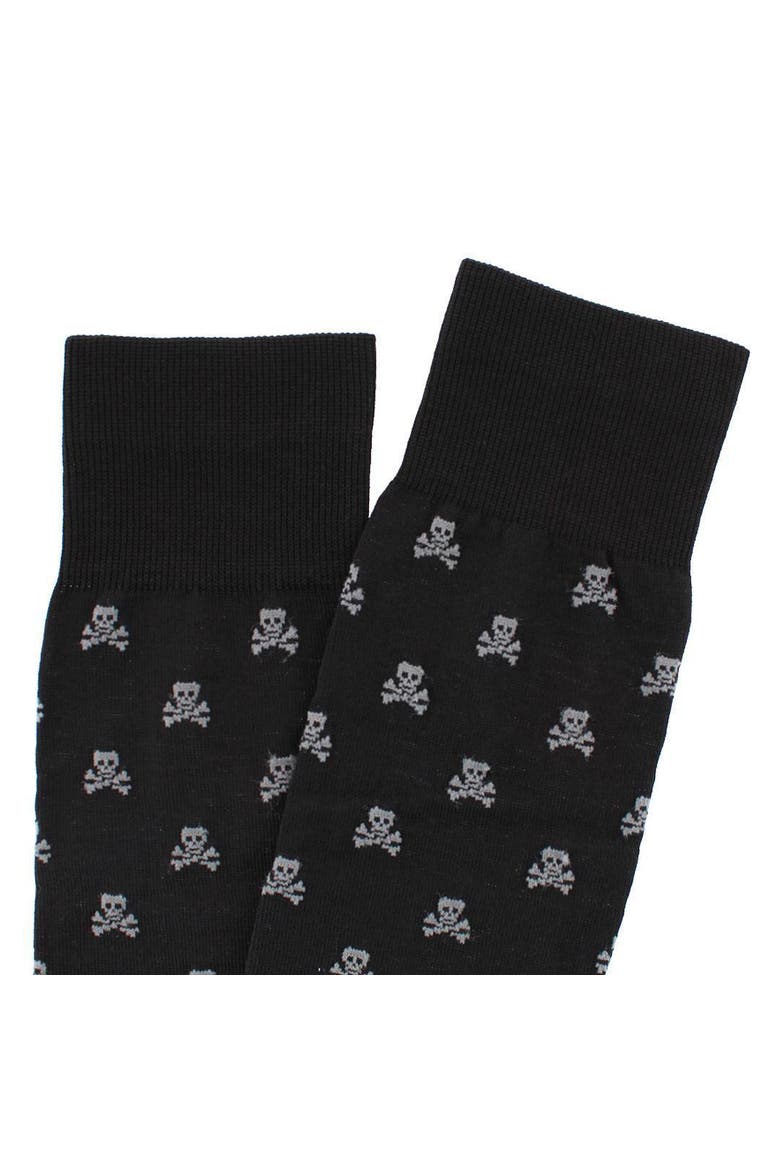 Rodger Skull and Cross Bones Mercerized Cotton Mid-Calf Socks, Alternate, color, Black with Steel