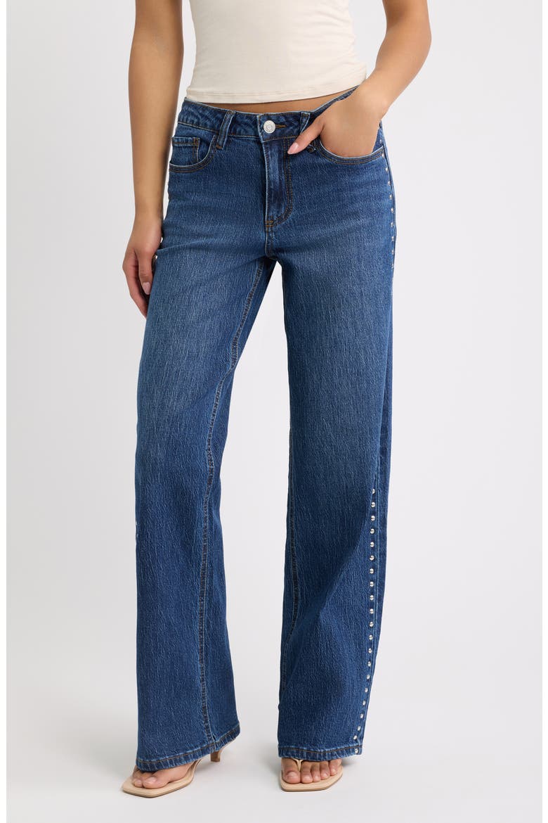 Bella Studded Wide Leg Jeans, Main, color, 08S DARK WASH