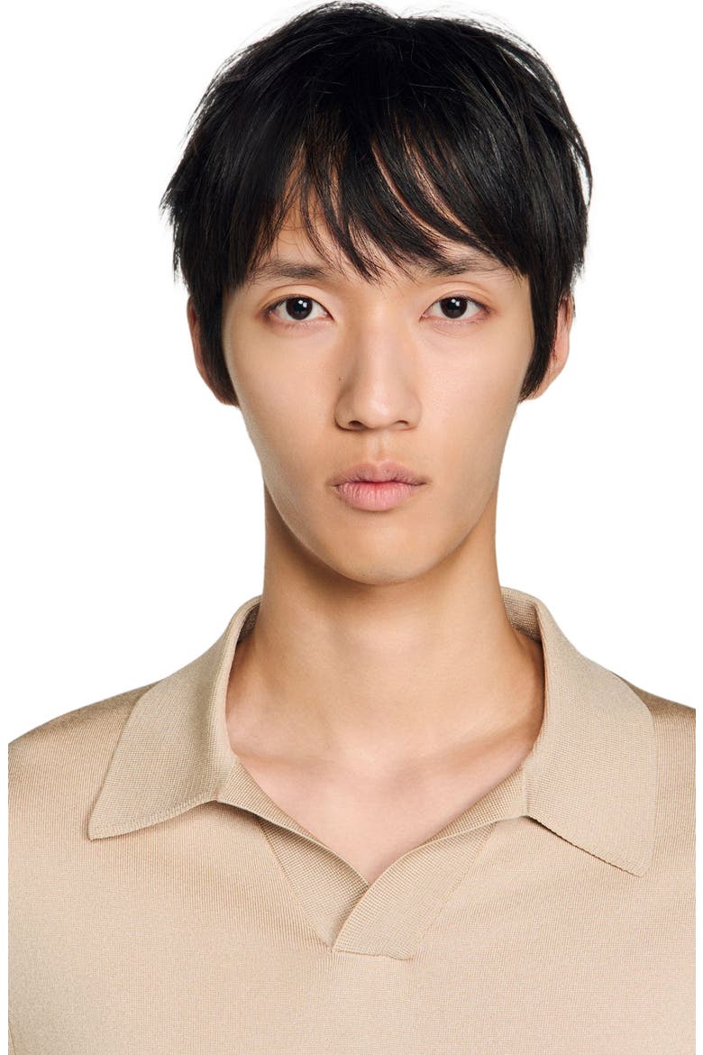Short-sleeved V-neck polo shirt, Alternate, color, Beige