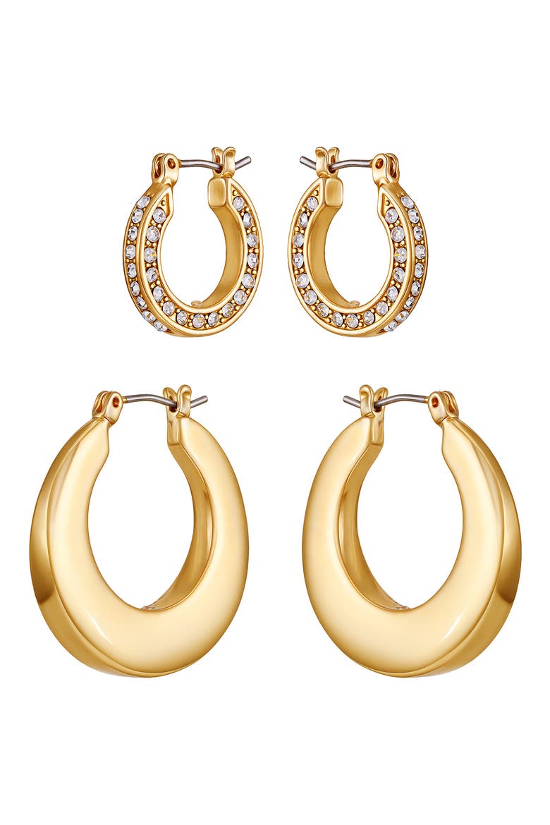 Set of 2 Hoop Earrings, Main, color, GOLD TONE